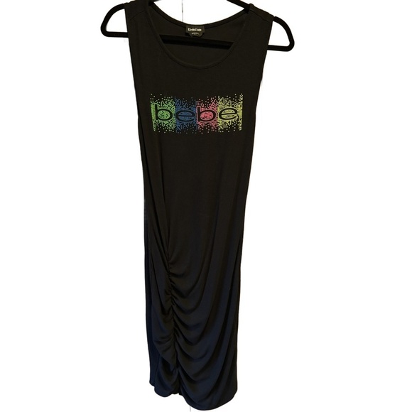 bebe Dresses & Skirts - Bebe Black Sleeveless Dress with Colorful Logo Size Small